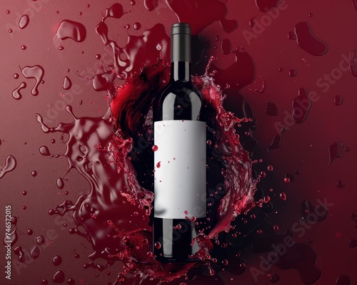 Bottle of red wine in liquid splash Wine bottle