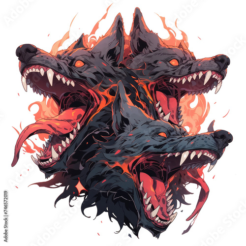 Angry Cerberus Surrounded by Flames. Embrace the Fiery Power with this Intense T-Shirt Design.