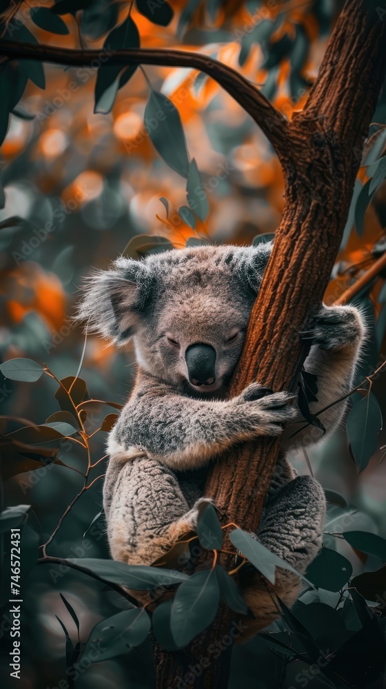 Obraz premium eucalyptus forests of Australia, the adorable koala reigns supreme, embodying the essence of native Australian wildlife