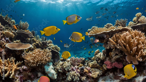 coral reef with beautiful fish © woodbe