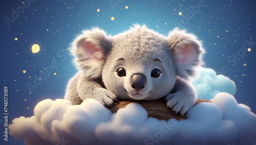 cute panda sleeping in the clouds, drawing for a children's room © woodbe