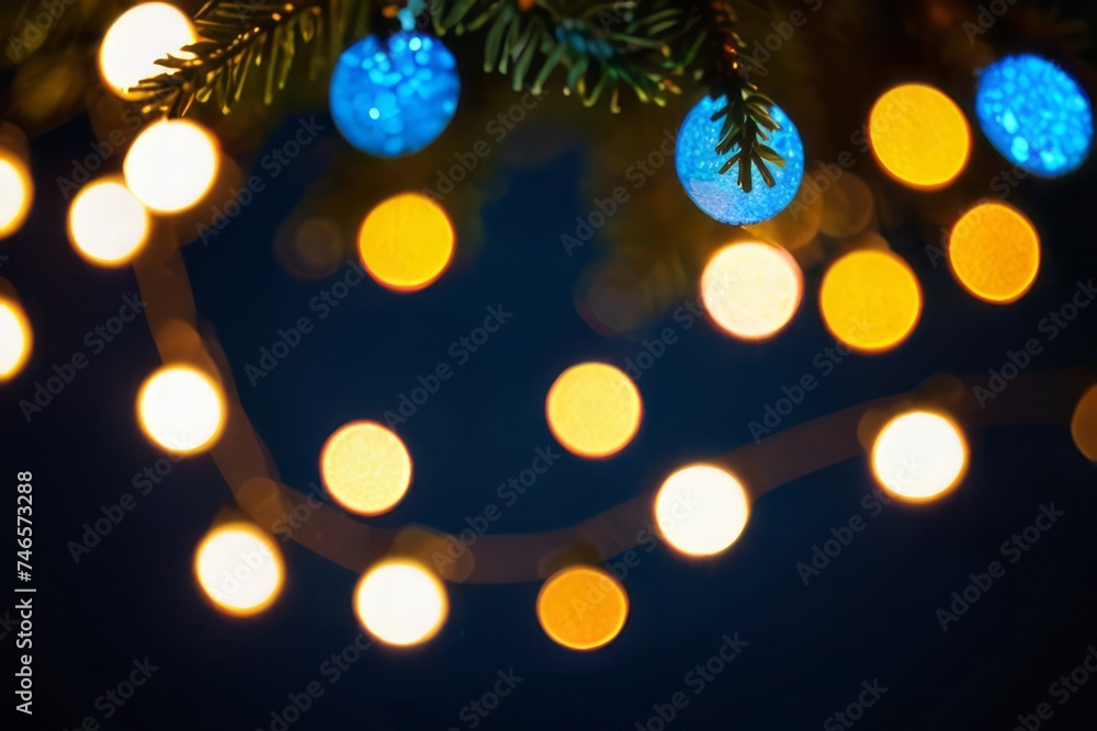 Garland bokeh lights over dark blue background. Decoration concept Garland bokeh lights over dark blue background. Decoration concept