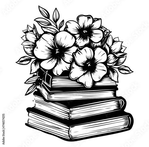 Stack of books with flowers