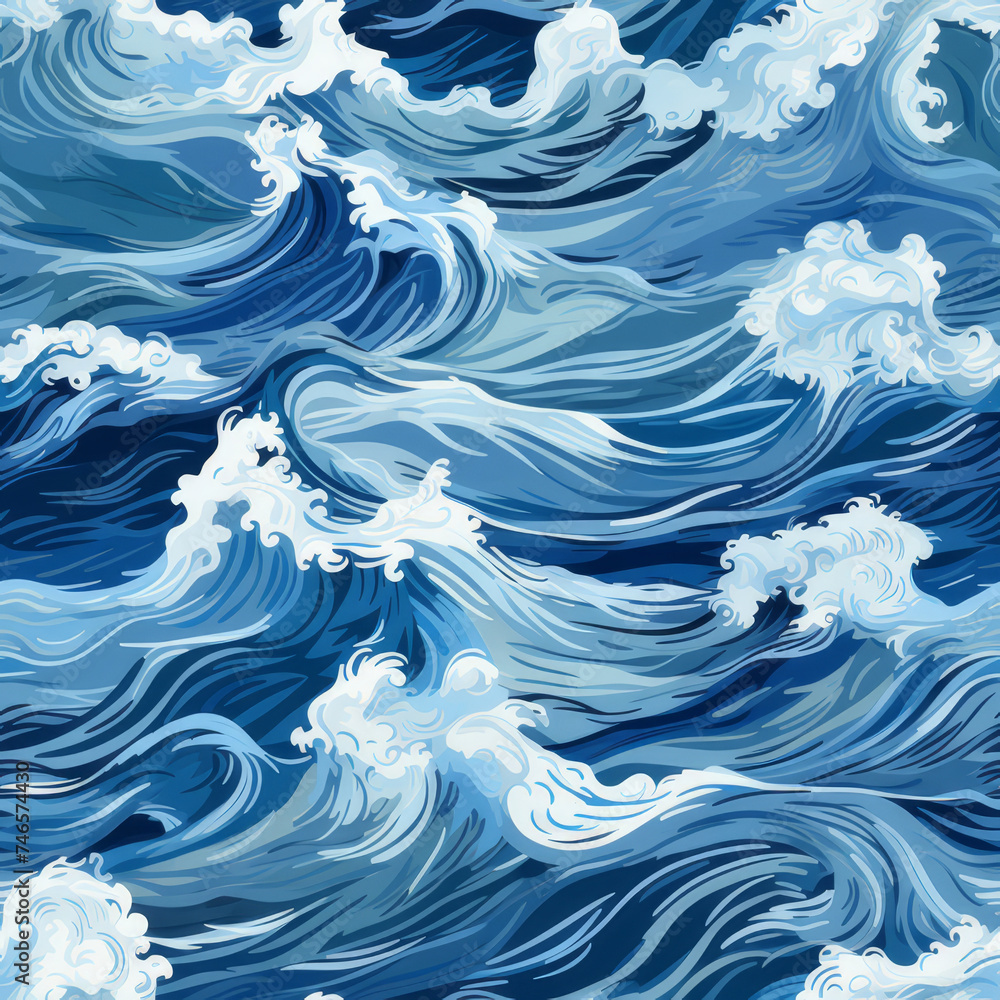 Artistic representation of ocean waves in various shades of blue, capturing the movement and fluidity of the sea.. Artistic representation of ocean waves in various shades of blue, capturing the movement and fluidity of the sea..