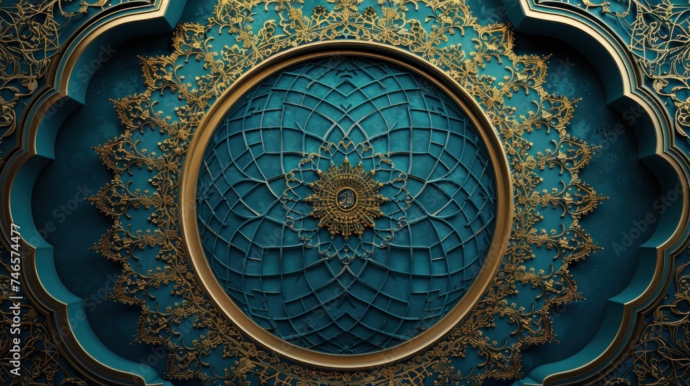 Islamic background pattern blue, gold, orange