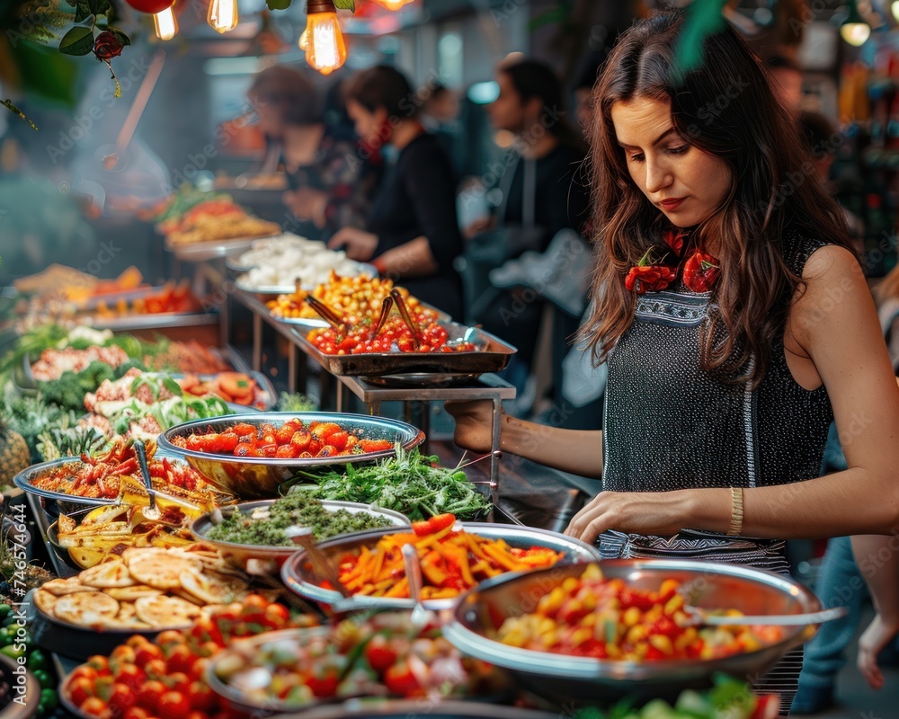 Obraz premium Embark on culinary journey through vibrant streets of Asia, where the rich tapestry of food culture comes alive amidst bustling markets and lively festivals