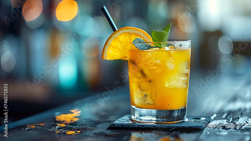 A delicious orange cocktail drink sitting, generative aI