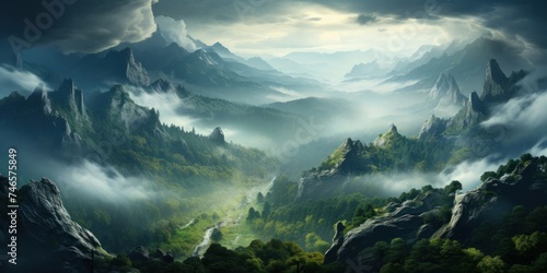 Majestic Mountain Landscape With Clouds Generative AI
