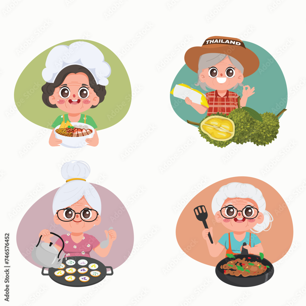 Senior woman cooking in the Thai street food dishes. Senior woman cooking in the Thai street food dishes.