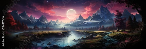 Canvas Print Majestic Landscape With Mountains and River Generative AI