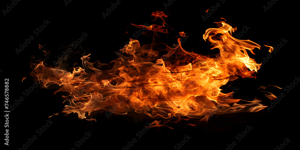 Fire blazes with intense heat on black background Fire blazes with intense heat on black background