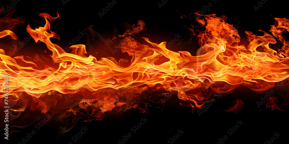 Fire blazes with intense heat on black background Fire blazes with intense heat on black background