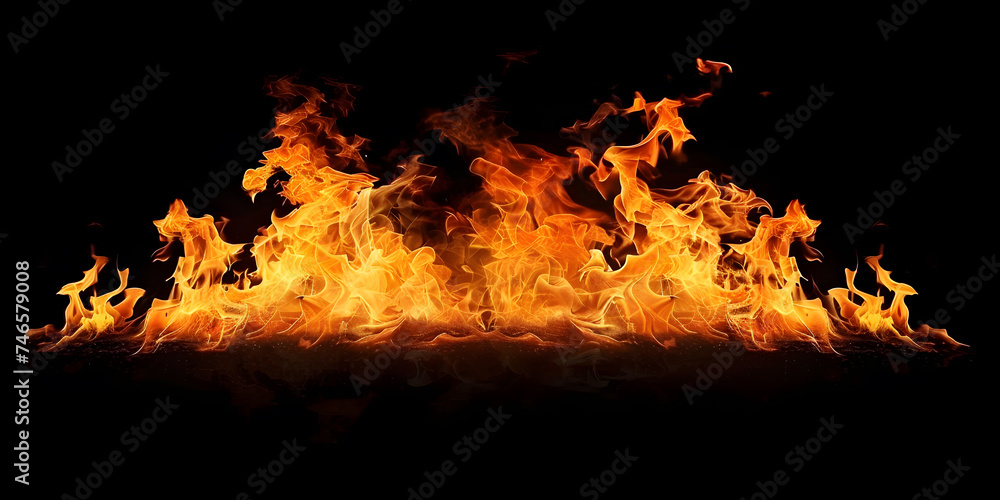 Fire blazes with intense heat on black background Fire blazes with intense heat on black background