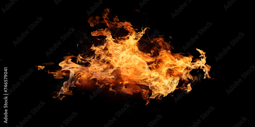 Fire blazes with intense heat on black background Fire blazes with intense heat on black background