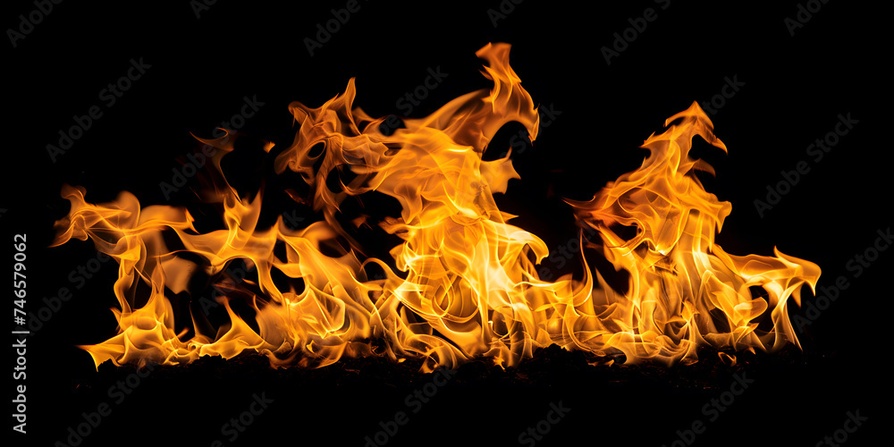 Fire blazes with intense heat on black background Fire blazes with intense heat on black background