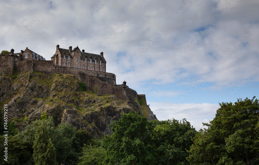 View of Edinburgh Castle with blue sky and clouds