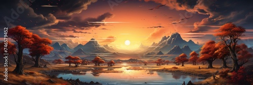Sunset Over Mountain Lake Generative AI