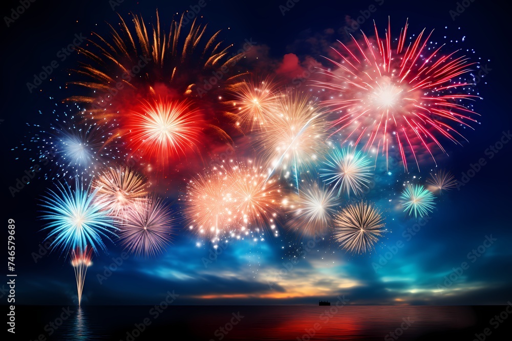 Breathtaking birthday fireworks illuminating the darkness with an explosion of colors, photographed in high definition to convey the magical and celebratory nature of the event
