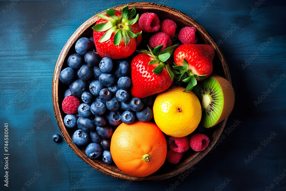 Short food supply chains SFSCs. From garden to plate concept. A bowl of fresh fruit and berries. Flat lay, Copy space Short food supply chains SFSCs. From garden to plate concept. A bowl of fresh fruit and berries. Flat lay, Copy space