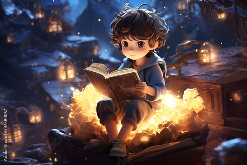 a cartoon of a boy reading a book