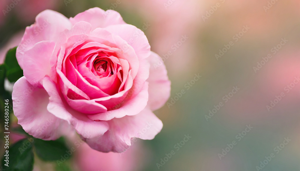 Horizontal banner with pink rose on blurred background. Beautiful nature. Horizontal banner with pink rose on blurred background. Beautiful nature.