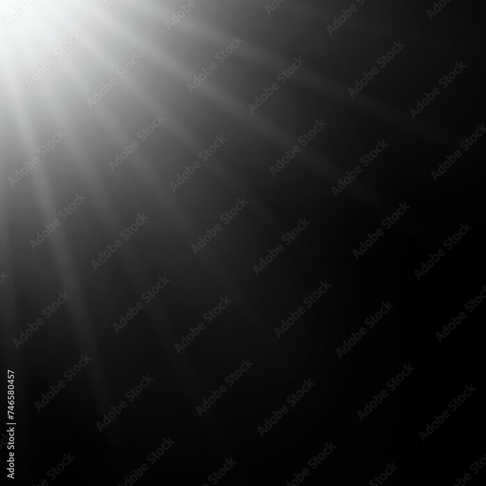 Shiny sun ray on the sunshine and transparency background. Vector illustration.