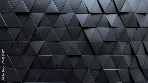 Generative AI image of Polished, Semigloss Wall background with tiles. Triangular, tile Wallpaper with 3D, Black blocks. 3D Render