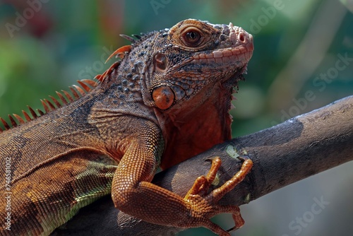 Beautiful Red Iguana Wood Animal Closeup