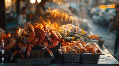 Seafood on street counter