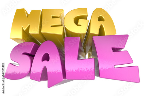 Letter Mega Sale Gold And Pink 3D Render Design