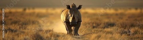 Majestic Rhinoceros Roaming the African Savannah: A Symbol of Power and Endangerment in the Wild. This Magnificent Creature