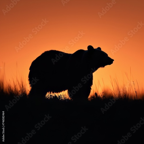 Generative AI image of The silhouette of a bear at dawn