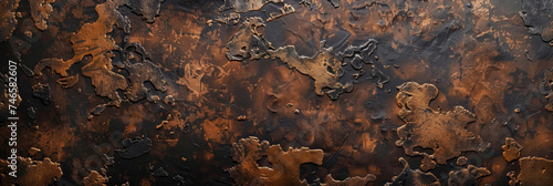 Abstract textured background with metallic gold and dark brown splashes on a rough surface.