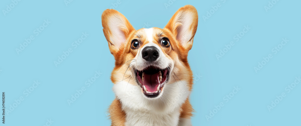 Portrait of a corgi dog on a colored background.