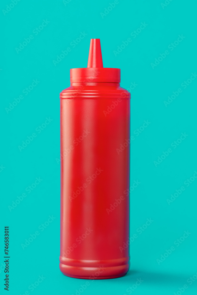 Ketchup plastic bottle isolated on a blue background Ketchup plastic bottle isolated on a blue background