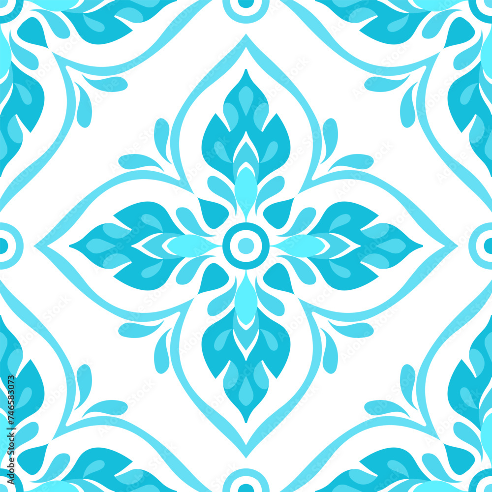 Turquoise and white vector seamless pattern. Ornament, Traditional, Ethnic, Arabic, Turkish, Indian motifs. Great for fabric and textile, wallpaper, packaging design or any desired idea.