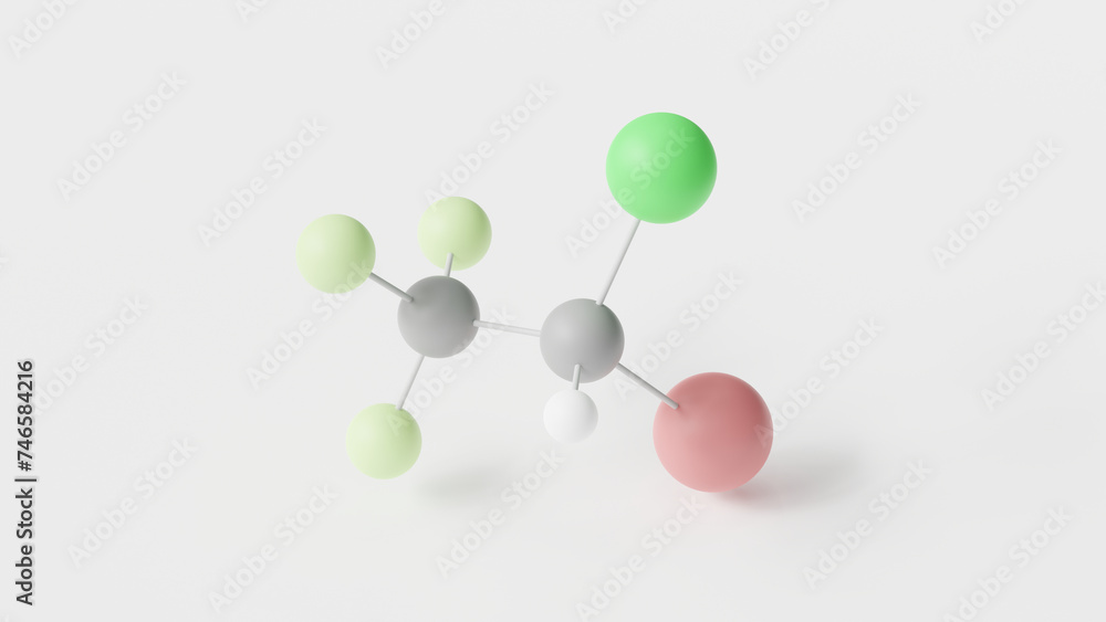 halothane molecule 3d, molecular structure, ball and stick model, structural chemical formula general anaesthetic halothane molecule 3d, molecular structure, ball and stick model, structural chemical formula general anaesthetic