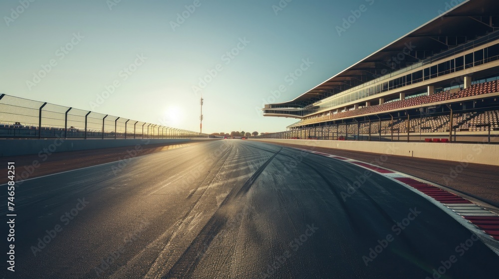 Fototapeta premium International race track. Arena race track Empty field with grandstand, starting point