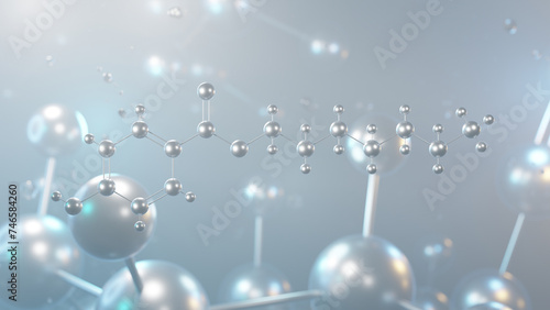 heptylparaben molecular structure, 3d model molecule, food additive e209, structural chemical formula view from a microscope photo