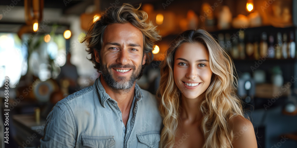 Happy young Handsome Businessman and young beautiful Businesswoman in Luxury Office. Happy young Handsome Businessman and young beautiful Businesswoman in Luxury Office.