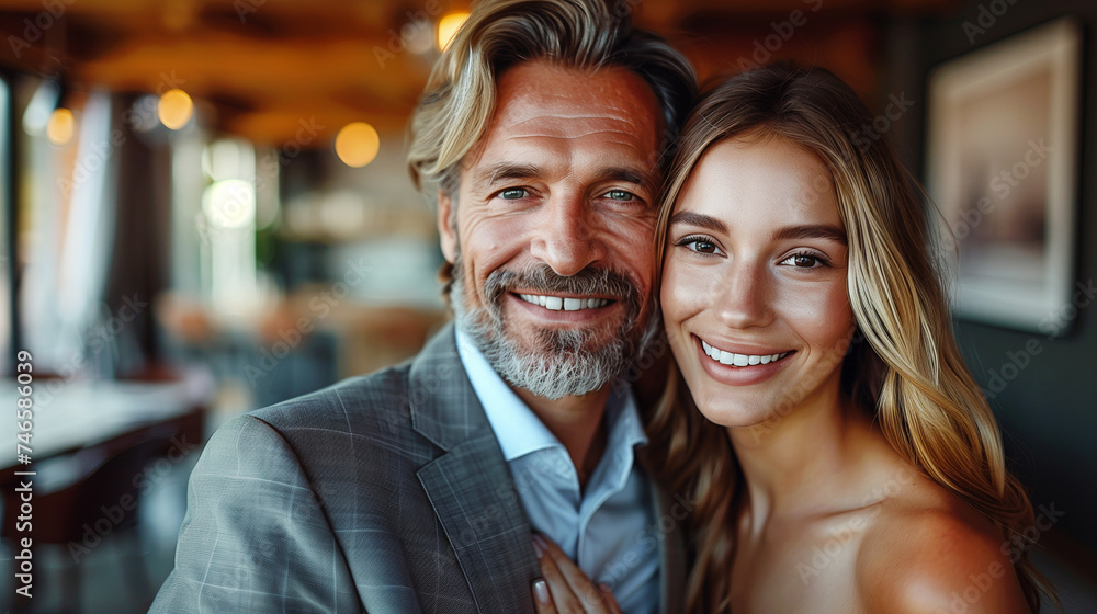 Happy young Handsome Businessman and young beautiful Businesswoman in Luxury Office. Happy young Handsome Businessman and young beautiful Businesswoman in Luxury Office.