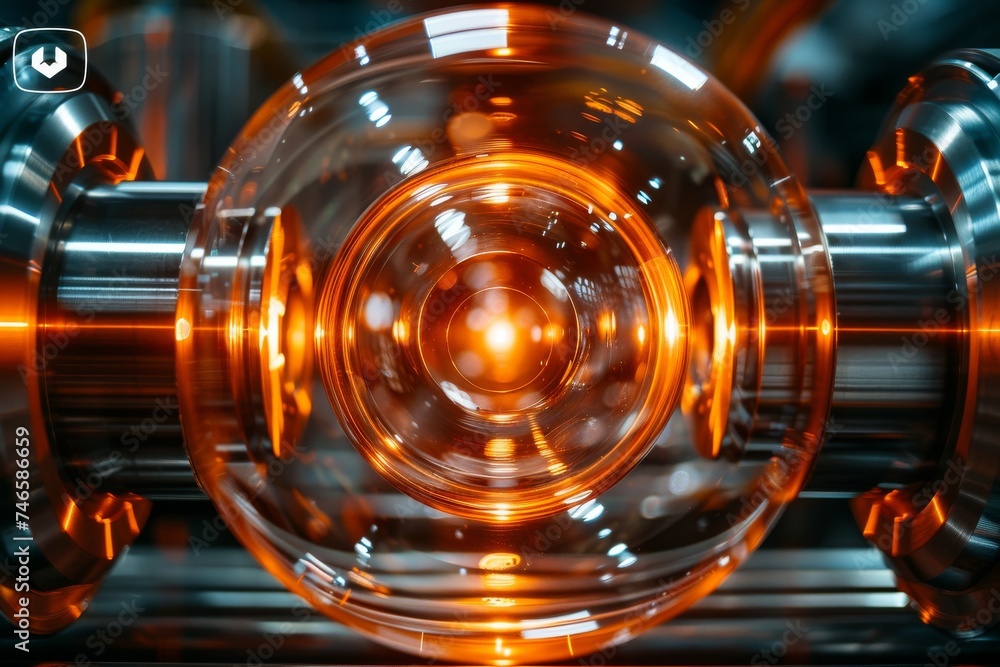 This image captures a close-up of machinery with a glowing orange hue, symbolizing innovation and advanced technology
