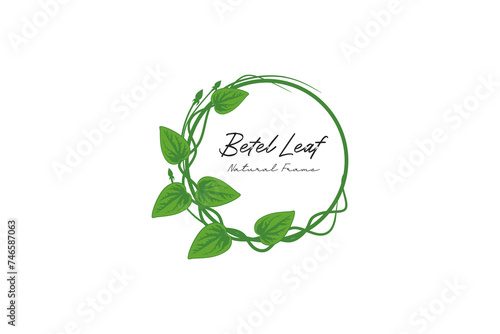 Vector illustration of natural green betel leaf circle frame logo design