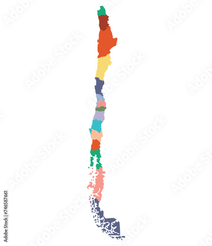 Chile map. Map of Chile in administrative provinces in multicolor