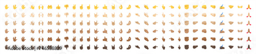 All type of hand emojis, gestures, stickers, emoticons flat vector illustration symbols set, collection. Hands, handshakes, muscle, finger, fist, direction, like, unlike, fingers. vector 10
