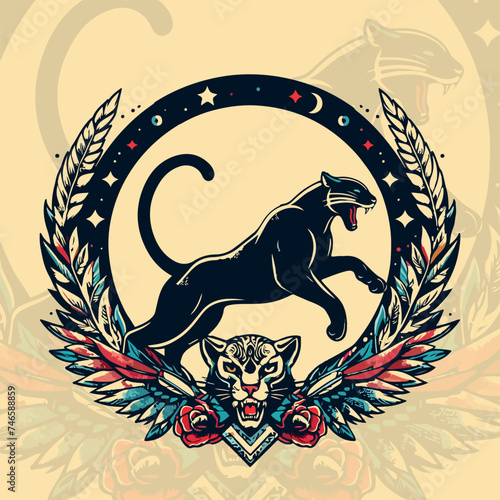 Vector Angry Panther bodybuilder concept illustration design, Generative Ai