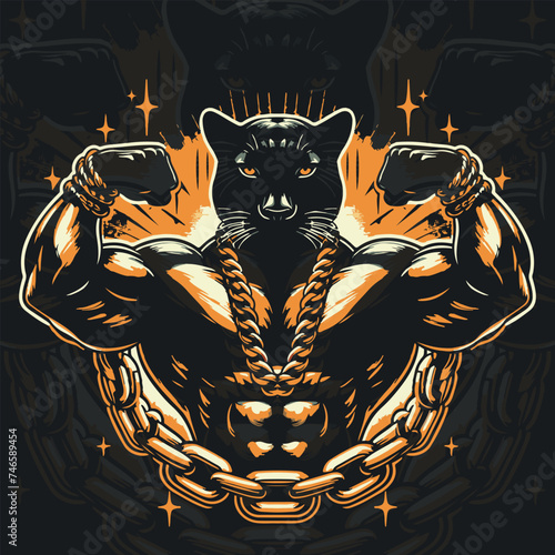 Vector Angry Panther bodybuilder concept illustration design, Generative Ai