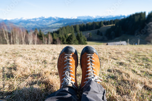 Spring in the Alps, trekking shoes of the mountains