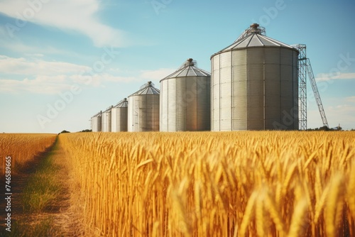 Silo in the wheat field Storing agricultural products in the harvest season