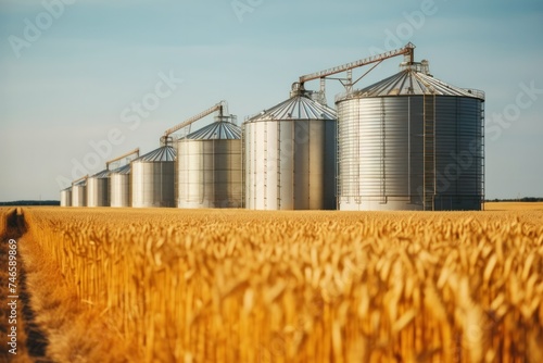 Silo in the wheat field Storing agricultural products in the harvest season